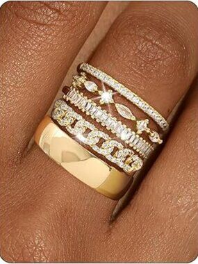 NEW Stackable Gold Rings Non Tarnish Chunky 14K Gold Plated Stacking Cubic Z